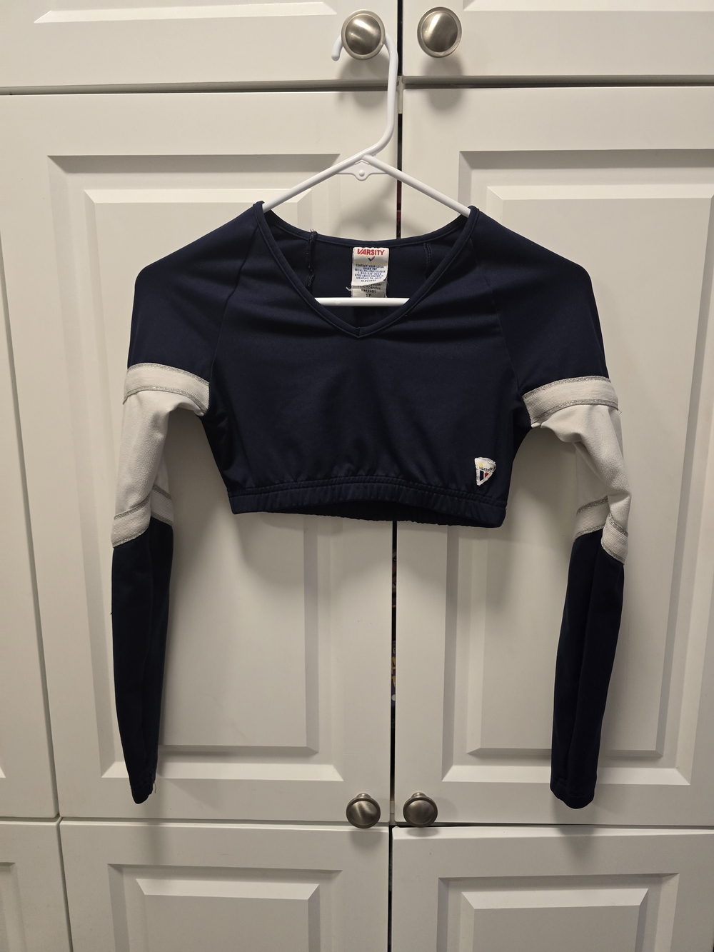 Varsity Spirit Long-Sleeve Cheerleading Bodyliner Crop Midriff Navy Blue Small